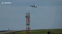 Plane struggles to land in high winds at Leeds Bradford Airport