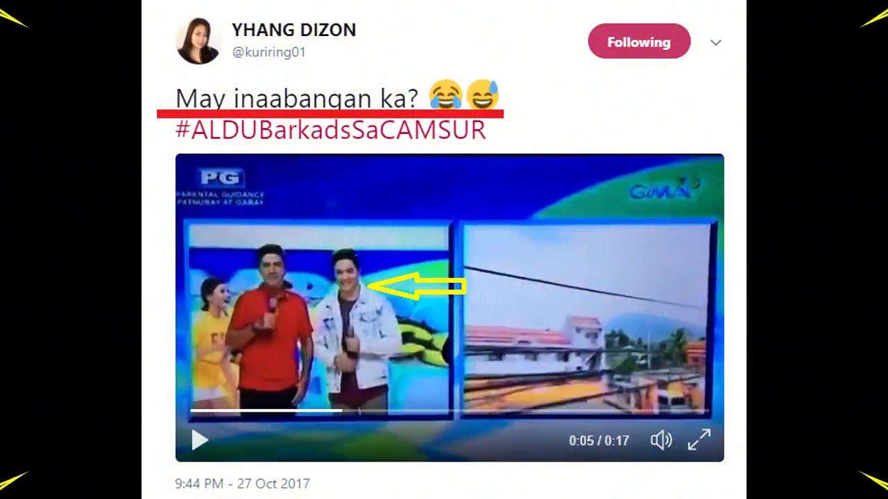Kitang-kita ang ngiti kay Alden Richards nang masilayan sa screen si Maine Mendoza na nasa Bicol