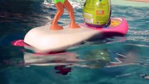 Anna and Elsa Swimming Pool Surprise Eggs Mermaids Shopkins Barbie Frozen Kinder Animals Surprise