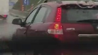 Car fight between a van and a truck on the highway