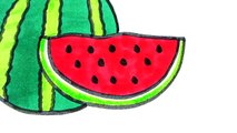 How to Draw and Color Watermelon Fruit Coloring Book Pages Videos For Kids with Colored Markers