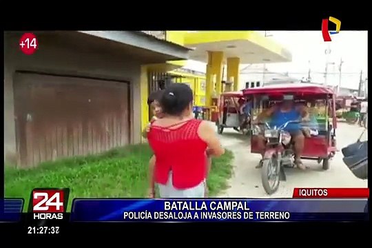Iquitos: Policía logra desalojar a invasores de terreno tras feroz batalla campal