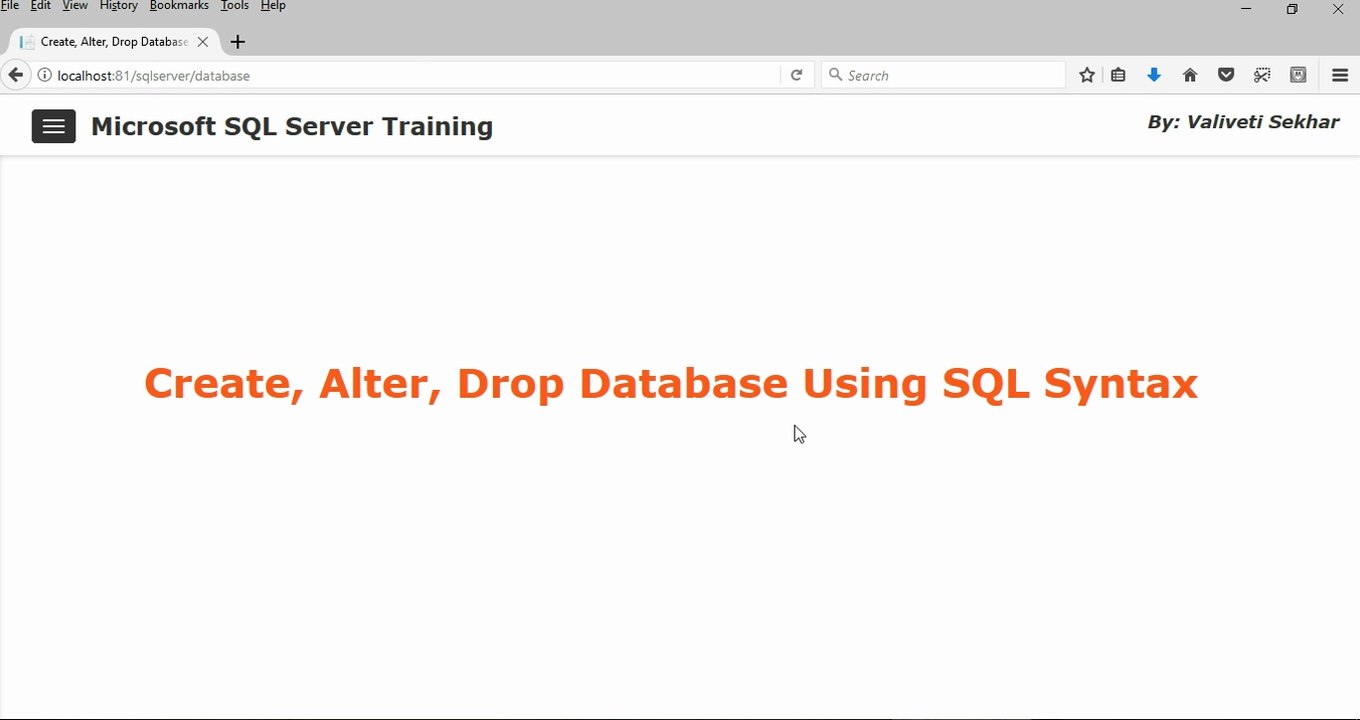 Microsoft SQL Server 2017 Training - Create, Alter, Drop Database Using SQL Syntax - Part 5