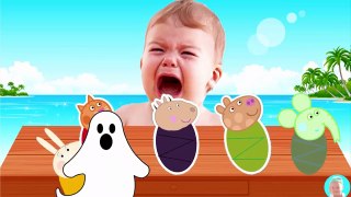 Peppa Babies and Mummy Rabbit, Daddy, George, Bad Baby Crying Learn Colors with Ghost and finger fam