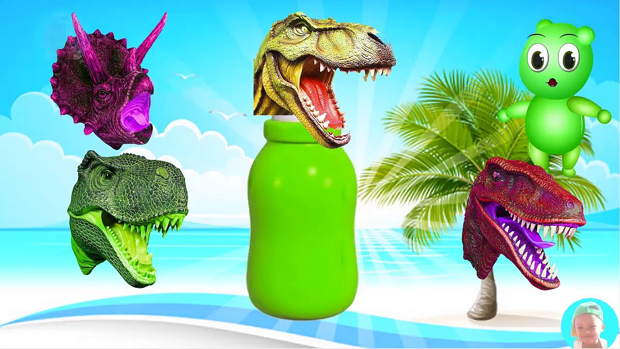 Tyrannosaurus Rex Dinosaur Triceratops Learn colors with Mega gummy bear Nursery Rhymes Finger Famil