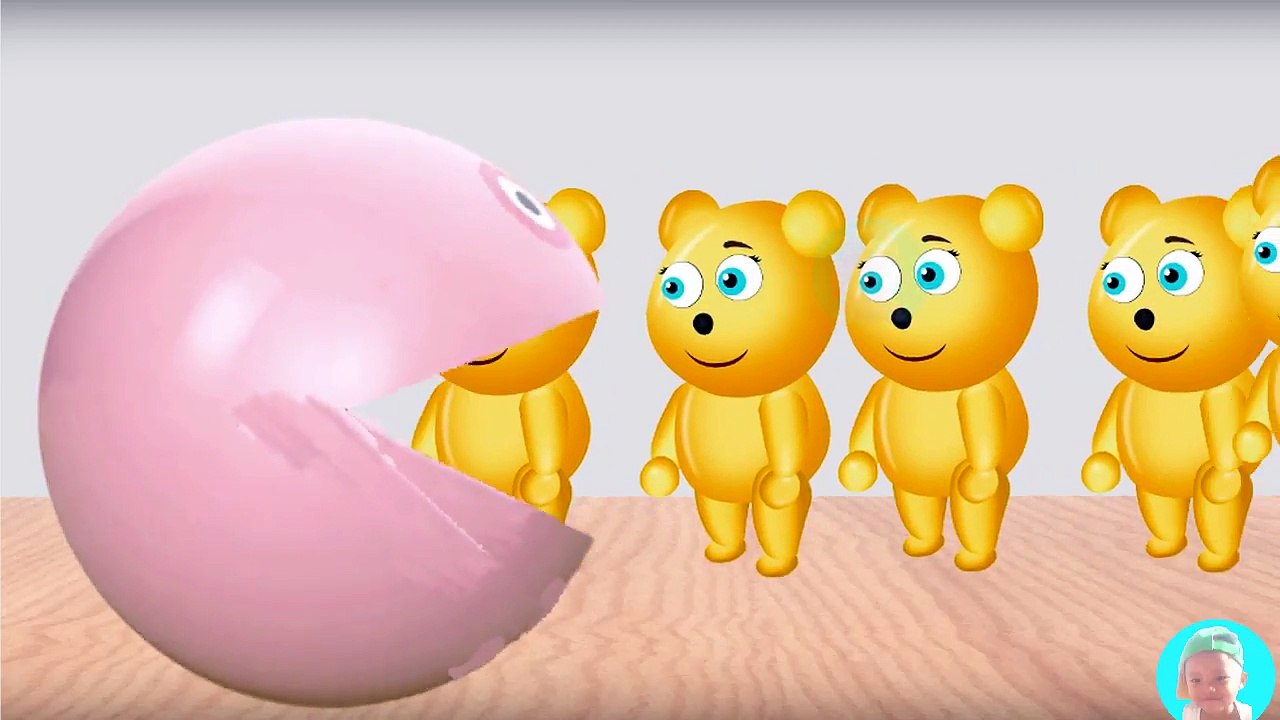 Learning Colors with 3D Pacman Suprise Eggs Peppa Mouse eating Mega gummy bear Toilet Poop for Kids