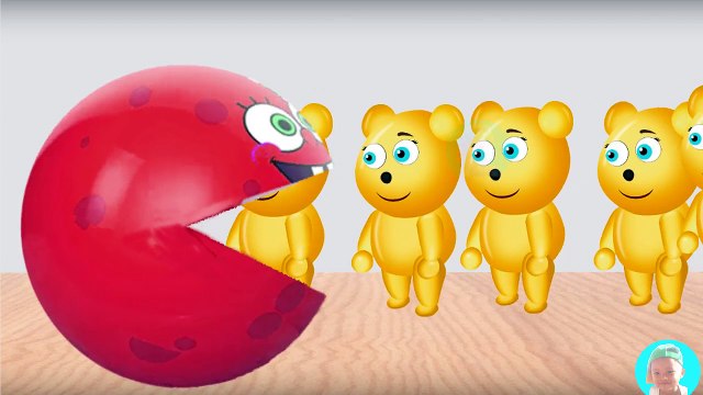 Learning Colors with 3D Pacman Suprise Eggs Spongebob Squarepants eating Mega gummy bear Toilet Poop