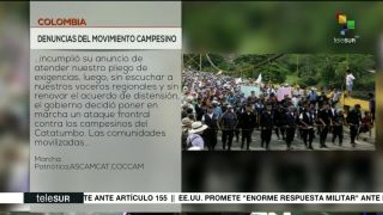 Colombia: rechazan violaciones y ataques a campesinos del Catatumbo