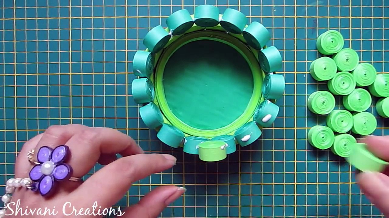Paper Quilling Basket/ Green Paper Strip Basket/ DIY Flower Basket