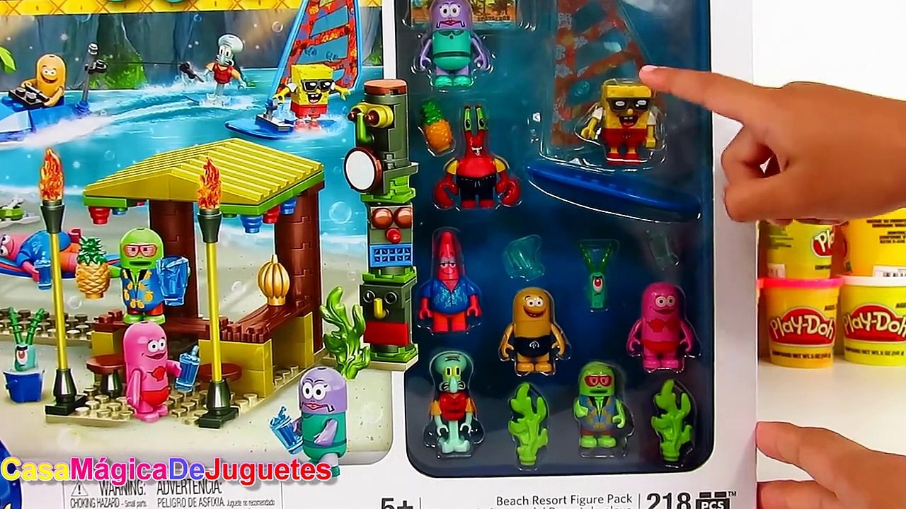 Huevo Sorpresa Gigante de Patricio Estrella y Bob Esponja Mega Blocks Plastilina Play Doh Español