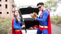 Superhero ion Spiderman Super Girl & Superman Nerf guns Joker vs Zombie Rescue elsa Nerf war
