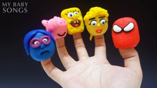 Peppa Pig Play Doh Finger family with Spongebob , Elsa , Inside Out and Spiderman
