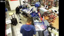 Couple robs a gas station together, reveals his face.