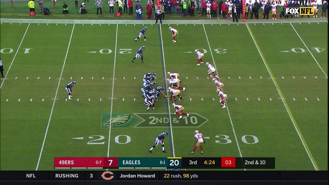 Philadelphia Eagles running back Corey Clement glides to midfield on 22-yard pickup