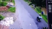 Car Veers Off The Road Taking Biker With it.