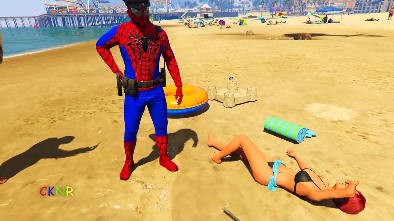 Spiderman & Bigfoot saves Girl on the beach - Cartoons for Kids