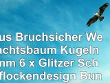 Luxus Bruchsicher Weihnachtsbaum Kugeln 60mm 6 x Glitzer Schneeflockendesign Bunt