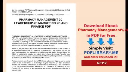 Pharmacy Management Leadership Marketing And Finance