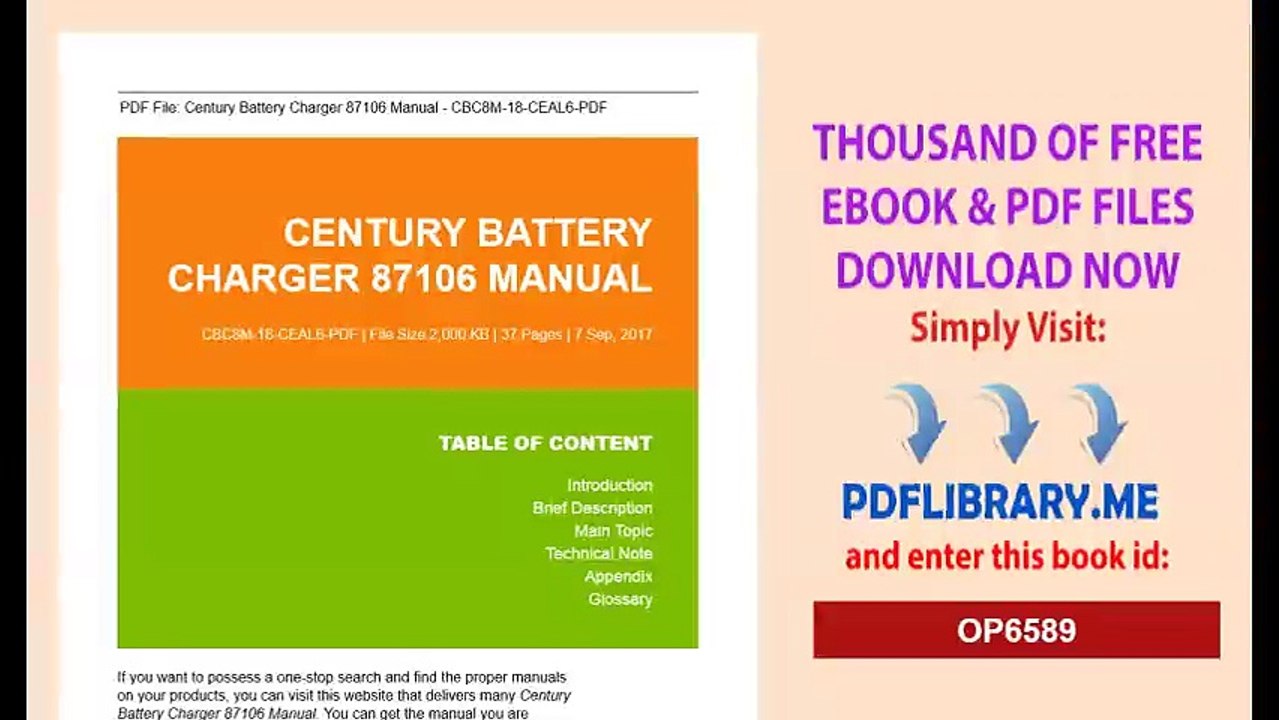 Century Battery Charger 87106 Manual