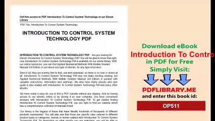 Introduction To Control System Technology