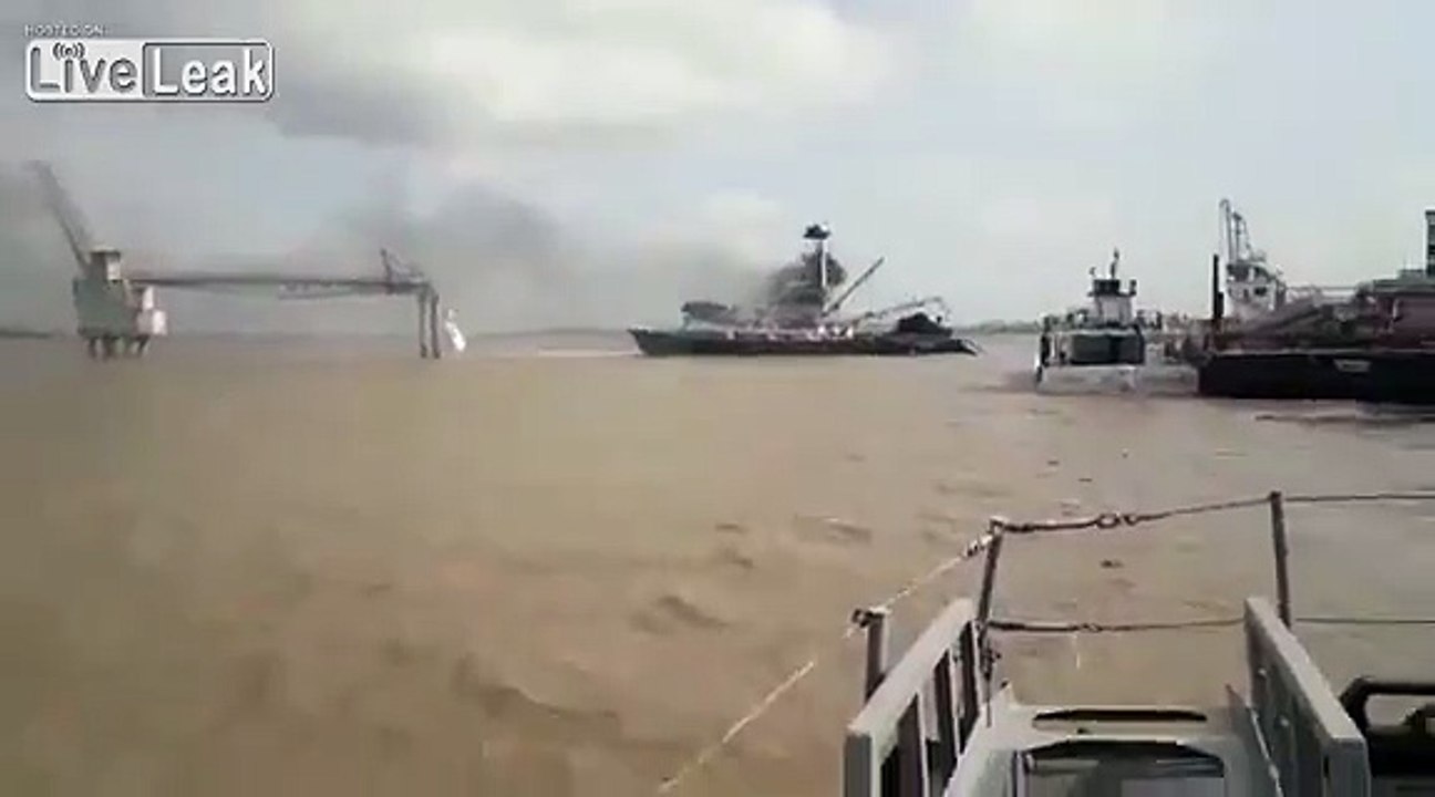 Bridge falls struck by barge