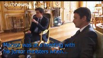 Watch: French president’s dog relieves himself during meeting with ministers