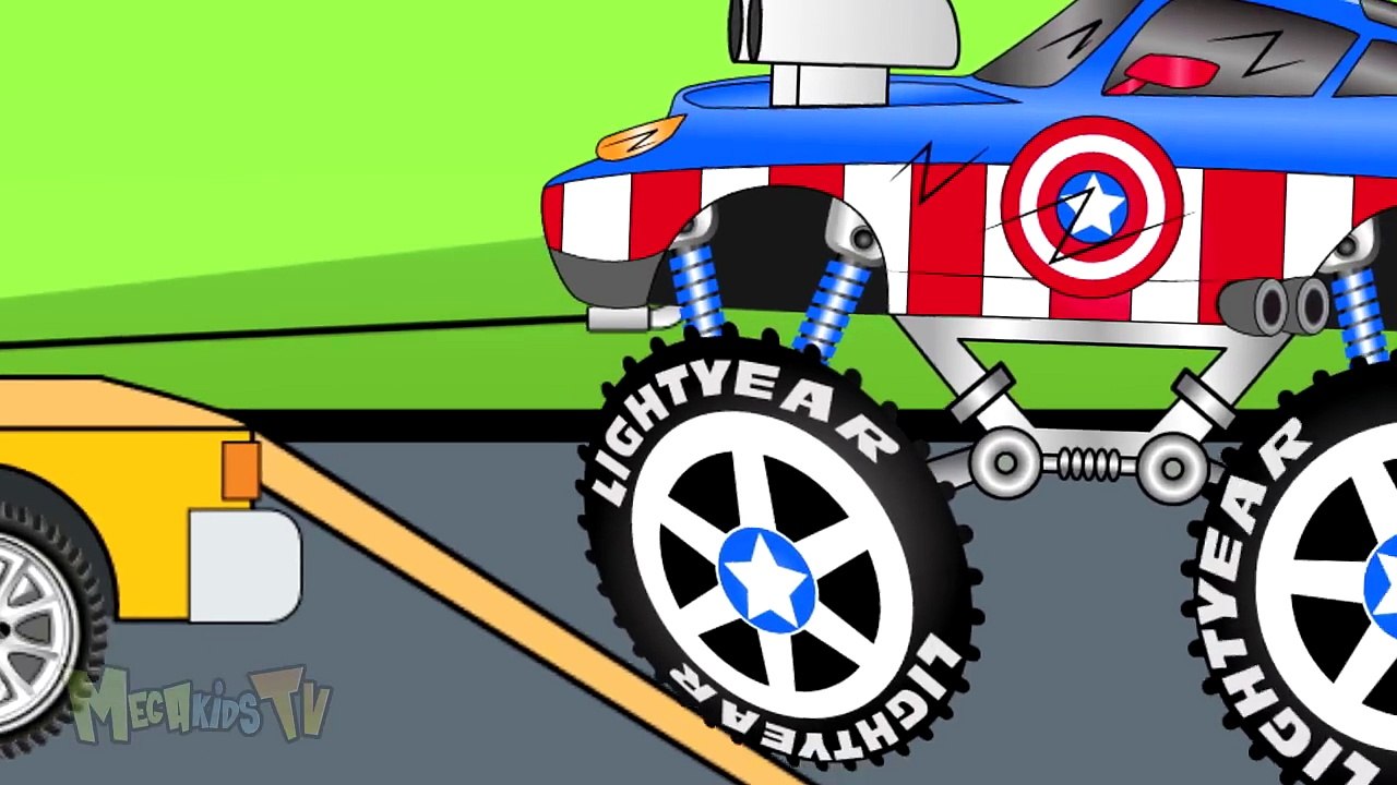 Captain America Monster Truck Fixed In Toy Fory And Tow Truck Video For Kids