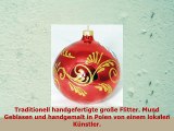 Großer Mundgeblasener Handbemalter Glass Flitter WEIHNACHTEN WINTERLANDSCHAFT  rot 12 cm