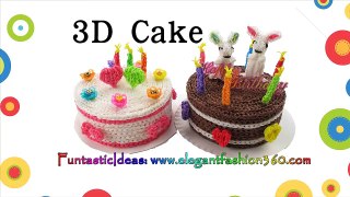 Rainbow Loom 3D cake 6 Live Size - How to loom bands tutorial