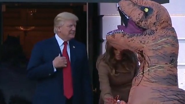 Donald Trump does not like dinosaurs judging by this child's Halloween outfit