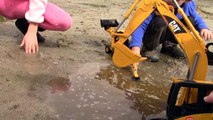 Toy Trucks for Kids: Bruder Construction Trucks: CAT Excavator JCB Backhoe Digging in Mud