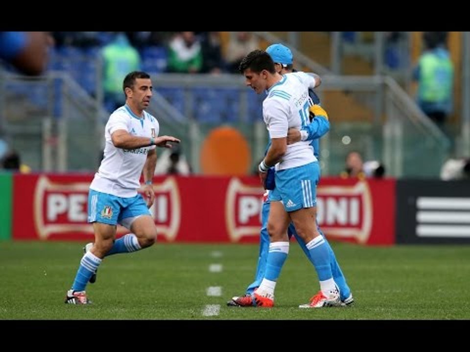 Tommaso Allan forced off by injury , Italy v France, 15th March 2015