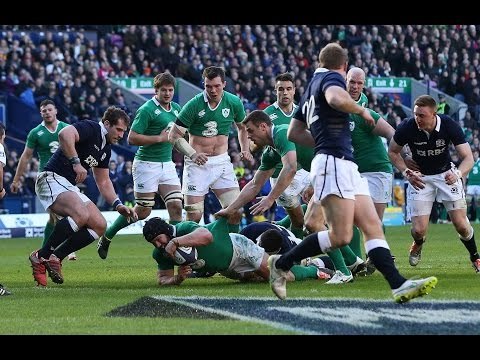 Sean O'Brien bursts over for his second try, Scotland v Ireland, 21st March 2015