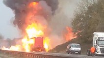 'Firework' sounds heard as lorry engulfed in flames on M1 motorway