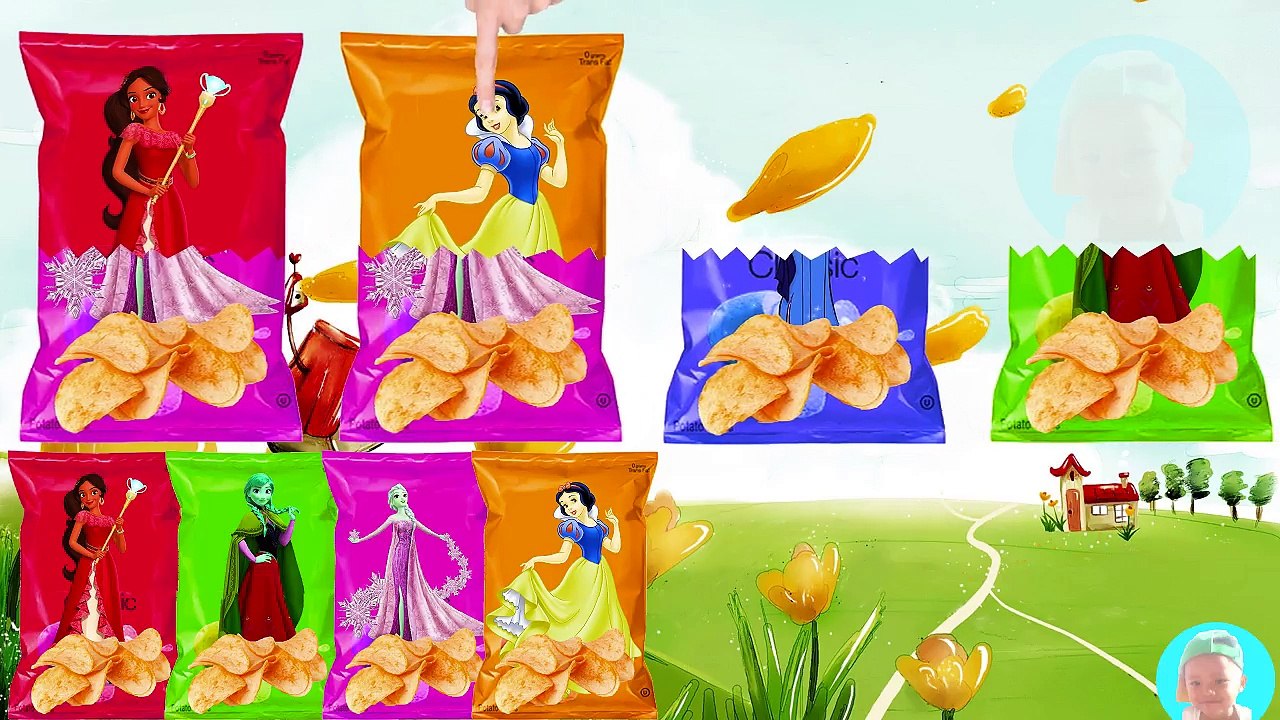 Best Disney Princesses Wrong Body Anna Elsa MOANA Learn Colors with Potato Chips