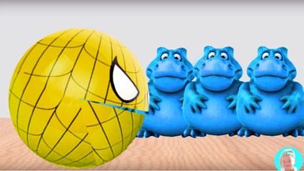 Learning Colors 3D Pacman and Dinosaurs, Character Eggs Spiderman