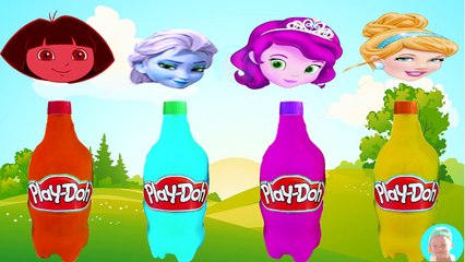 Wrong Heads Princess Sofia Elsa Dora anh Princes Cinderella Play Doh Bottles Colors Finger family nu