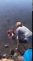 Elle peche un poulpe énorme avec son crochet... Cruel