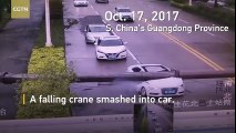 Driver miraculously survives after car smashed by crane