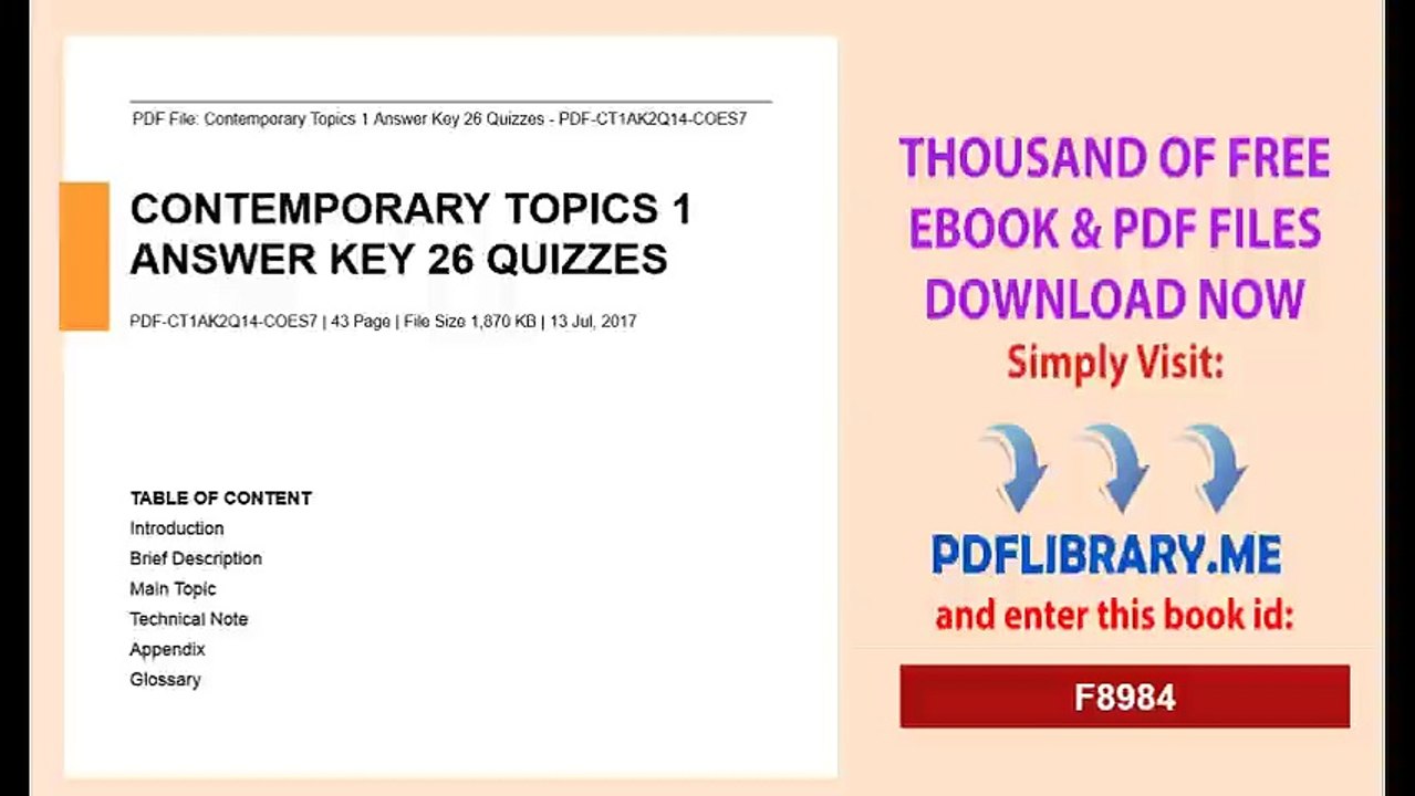 Contemporary Topics 1 Answer Key & Quizzes