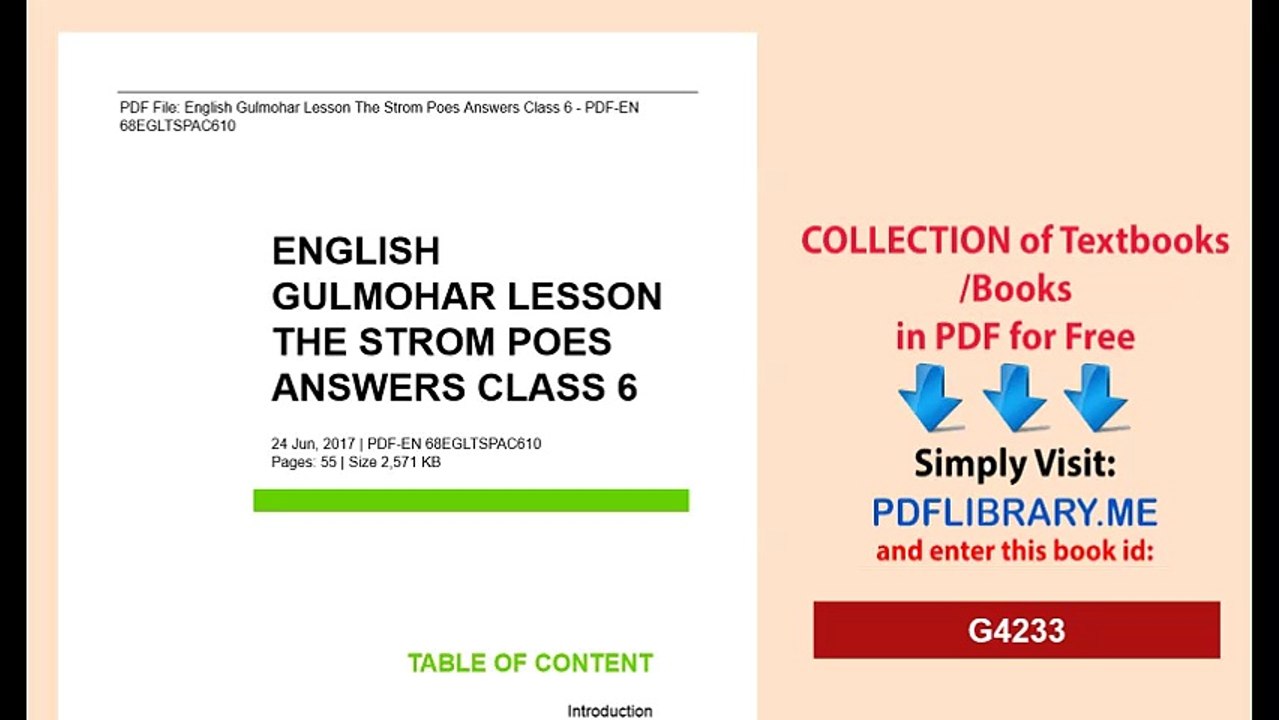 English Gulmohar Lesson The Strom Poes Answers Class 6