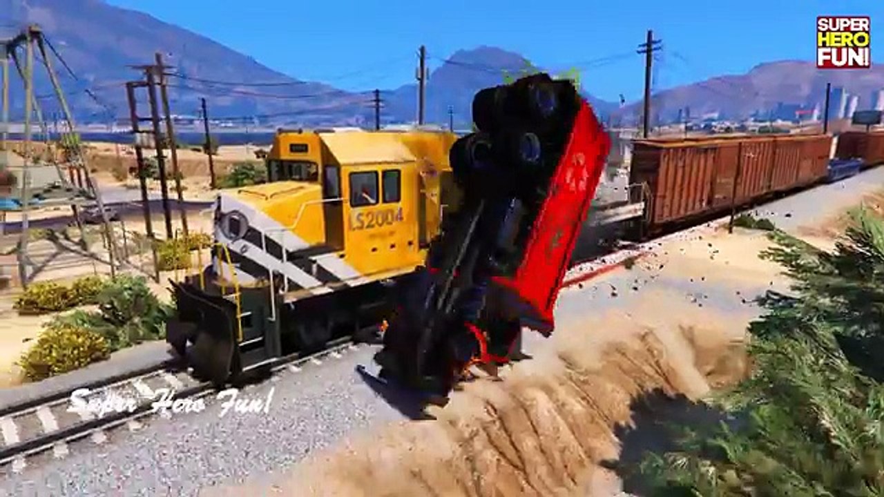 COLOR Truck in Trouble! Colors Trucks vs Trains for Kids in Spiderman Cartoon with Nursery