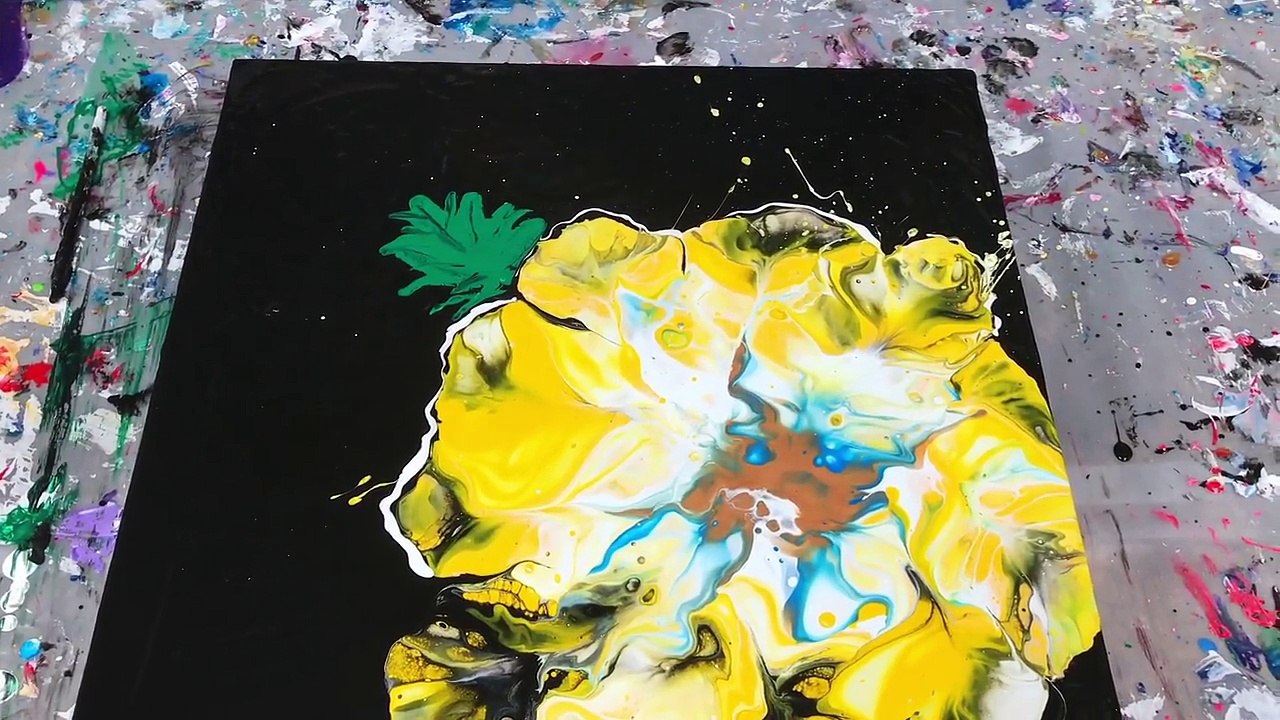 Acrylic Pour Painting: Big Bold Flower With Black Background