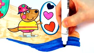 Peppa Pig on The Beach Coloring Pages - Drawing Pages To Color For Kids with Colored Markers