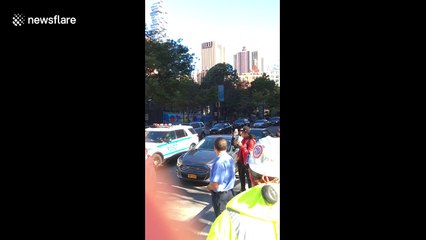 Victim covered in blankets at scene of New York terror attack