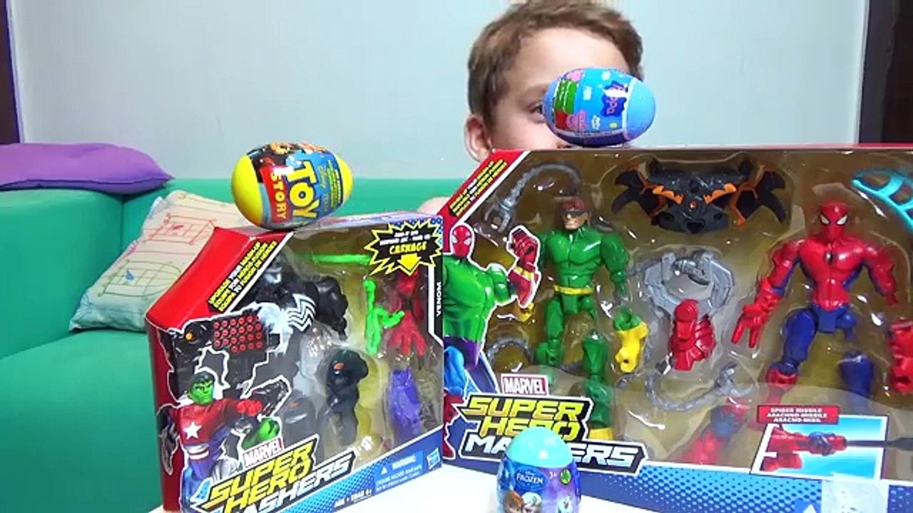Marvel Superhero Mashers Spiderman vs Doc Octopus Vs Venom Ovos surpresas Peppa Pig Frozen Toys