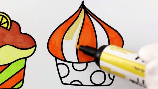 Cupcakes Drawing and Coloring | Colouring Pages for Kids with Colored Markers