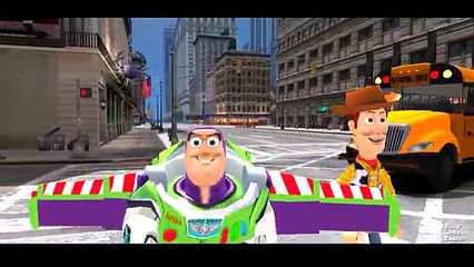 The Wheels on the Bus Song | Toy Story Woody and Buzz Custom Fun Stunts | Songs and Rhymes for Kids