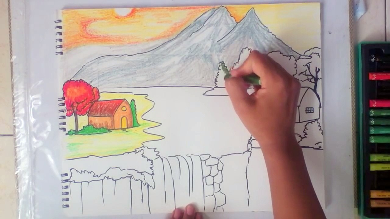 beautiful scenery drawing for kids
