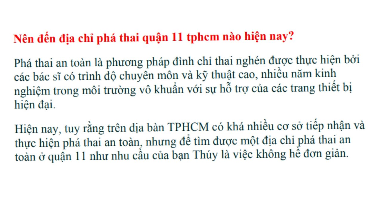 Nên đến địa chỉ phá thai quận 11 tphcm nào hiện nay ?